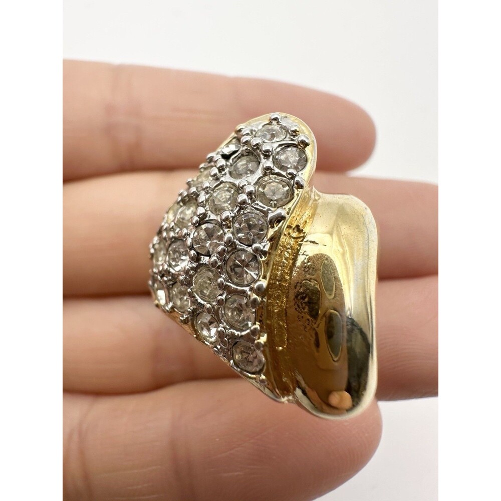 Espo Vintage 14k Gold Electroplated Rhinestone Cocktail Ring Size 6.75